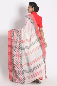 Handspun Cotton White Handloom Begampuri Saree