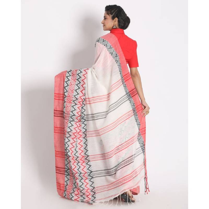 Handspun Cotton White Handloom Begampuri Saree
