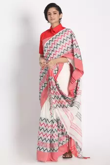 Handspun Cotton White Handloom Begampuri Saree