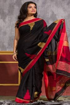Black Cotton Blend Handloom Saree