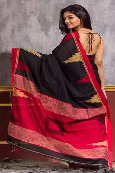 Black Cotton Blend Handloom Saree