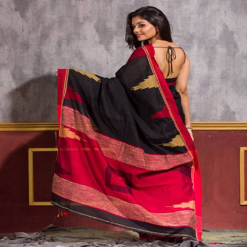 Black Cotton Blend Handloom Saree