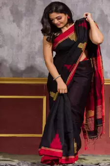 Black Cotton Blend Handloom Saree