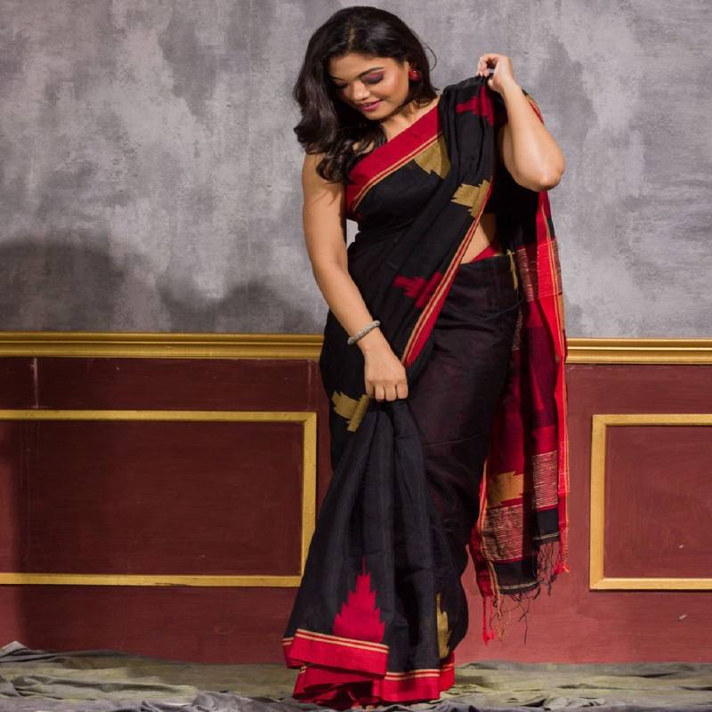 Black Cotton Blend Handloom Saree