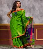 Green Cotton Blend Handloom Saree