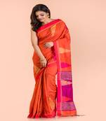 Orange Cotton Blend Handloom Saree
