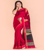 Red Cotton Blend Handloom Saree