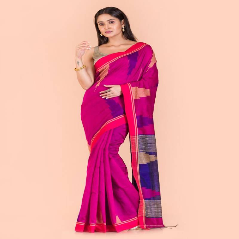 Pink Cotton Blend Handloom Saree