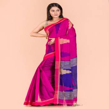 Pink Cotton Blend Handloom Saree 2