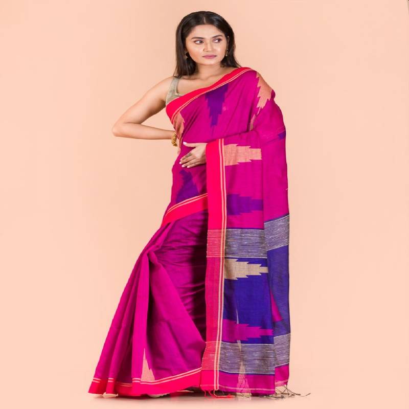 Pink Cotton Blend Handloom Saree