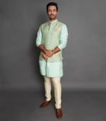 Mint Green Silk Nehru Jacket Set