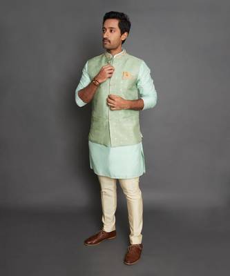 Mint Green Silk Nehru Jacket Set 2