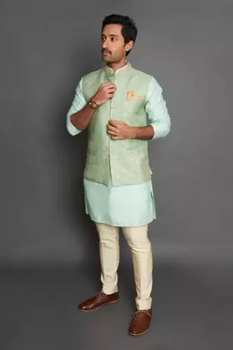 Mint Green Silk Nehru Jacket Set
