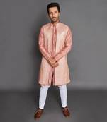 Peach Chanderi Open Jacket Set