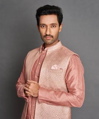 Peach Chanderi Open Jacket Set 2