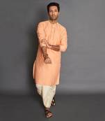 Peach Cotton Silk Kurta Dhoti Set