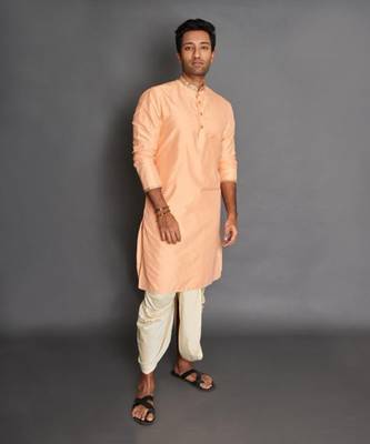 Peach Cotton Silk Kurta Dhoti Set 2