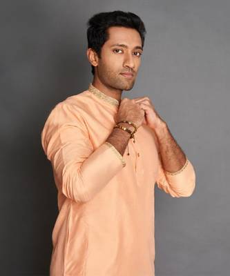 Peach Cotton Silk Kurta Dhoti Set 3