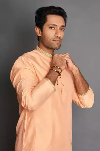 Peach Cotton Silk Kurta Dhoti Set