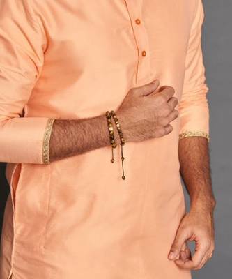 Peach Cotton Silk Kurta Dhoti Set 4