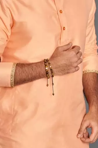 Peach Cotton Silk Kurta Dhoti Set
