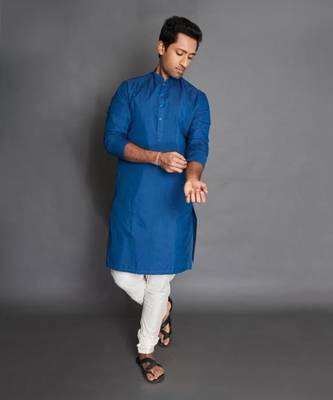 Blue Cotton Silk Kurta Set 1