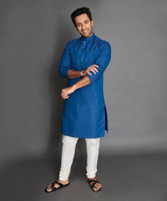 Blue Cotton Silk Kurta Set 2