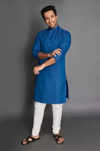 Blue Cotton Silk Kurta Set