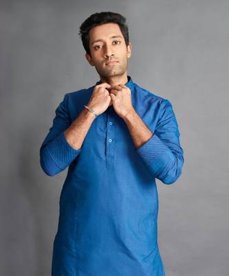 Blue Cotton Silk Kurta Set 4