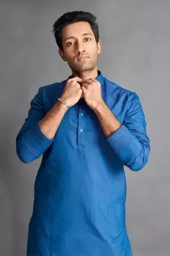Blue Cotton Silk Kurta Set