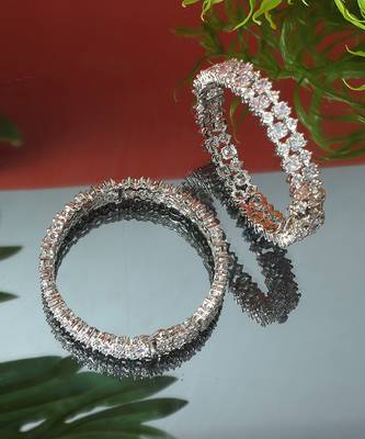 Rhodium Plated American Diamond Bangle Set 5