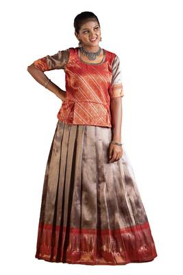 Shivangi Girls Red Silver Fire Pattu Pavadai | Langa 1