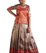 Shivangi Girls Red Silver Fire Pattu Pavadai | Langa