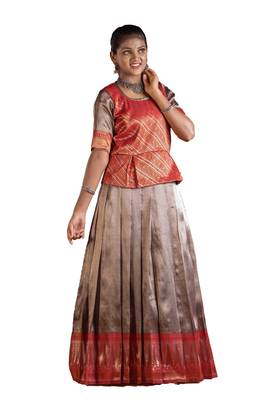 Shivangi Girls Red Silver Fire Pattu Pavadai | Langa 3
