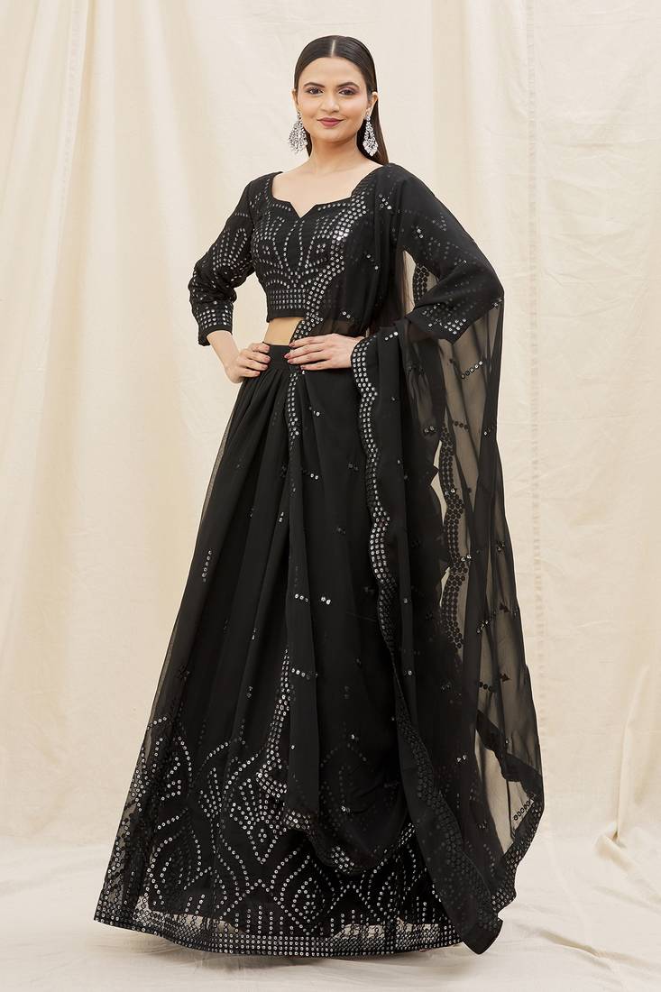 Black Colour available Embroidered Attractive Party Wear Silk Lehenga choli 