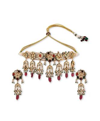 Gold Plated Kundan Choker Necklace Set 1