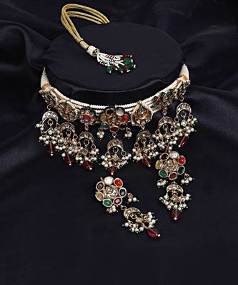 Gold Plated Kundan Choker Necklace Set 4