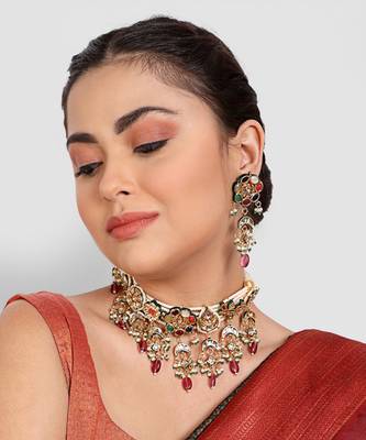 Gold Plated Kundan Choker Necklace Set 5