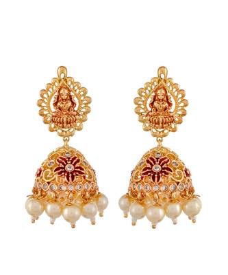 Gold Plated Red & Green Stone Studded Laxmi Necklace Set 3