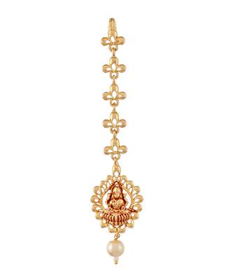 Gold Plated Red & Green Stone Studded Laxmi Necklace Set 4