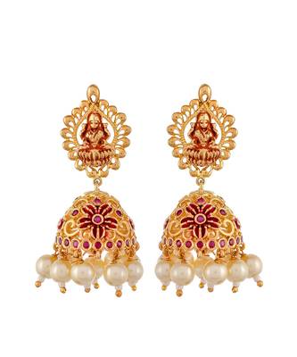 Gold Plated Red & Green Stone Studded Laxmi Necklace Set 3