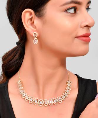 Gold Plated And Stone Studded Beaded Necklace Set 1