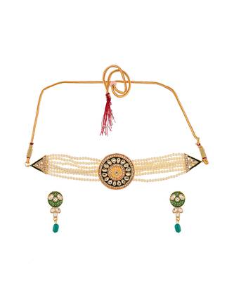 Gold Plated Pearl Beaded Choker Set 2