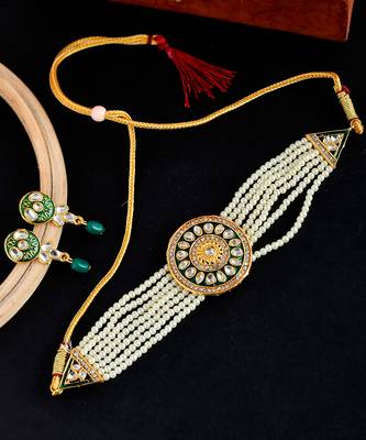 Gold Plated Pearl Beaded Choker Set 4