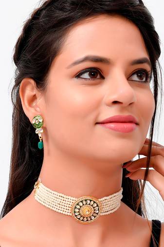Gold Plated Pearl Beaded Choker Set