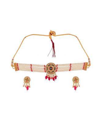 Gold Plated Pearl Beads Choker Set 2