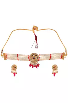 Gold Plated Pearl Beads Choker Set