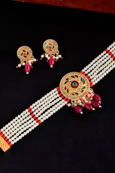 Gold Plated Pearl Beads Choker Set