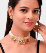 Gold Plated Kundan Studded Peacock Brooch Necklace Set