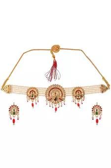 Gold Plated Kundan Studded Peacock Brooch Necklace Set